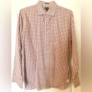 J. Crew Red and Tan Large Casual Button Down Shirt